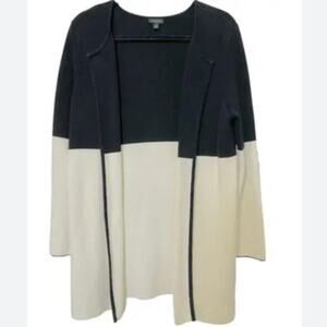 NWOT Talbots Colorblock Open Front Sweater Cardigan Black White Women's Size XS